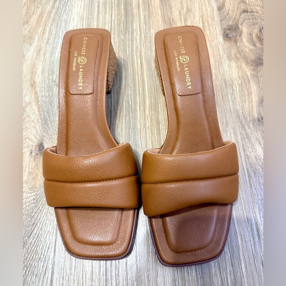 Chinese Laundry Lacey Woven Block Heel Slide Sandals